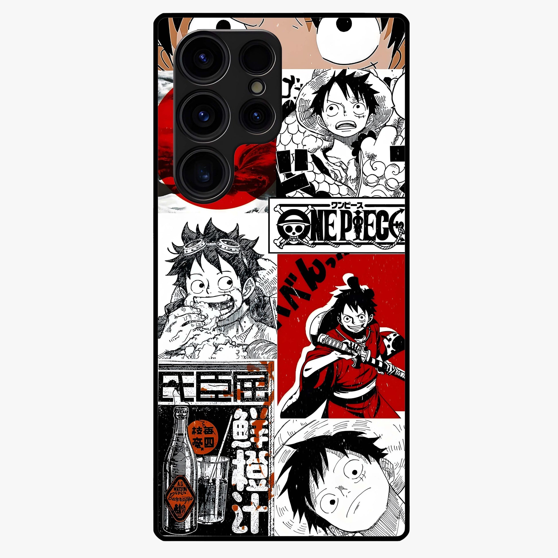Strawhat Chaos Panels Glass Case showing flat back view with anime inspired chaos panel artwork and glossy glass finish.