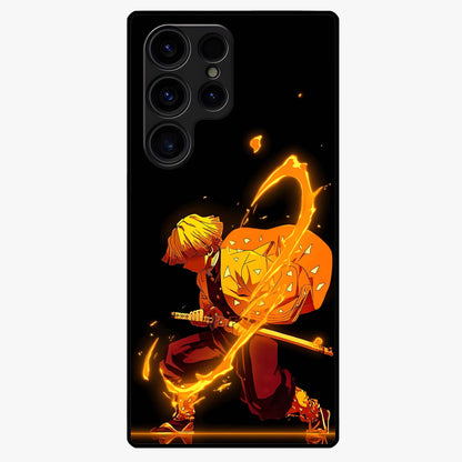Thunder Flame Execution Glass Case showing flat back view with powerful flame and lightning artwork and glossy glass finish.