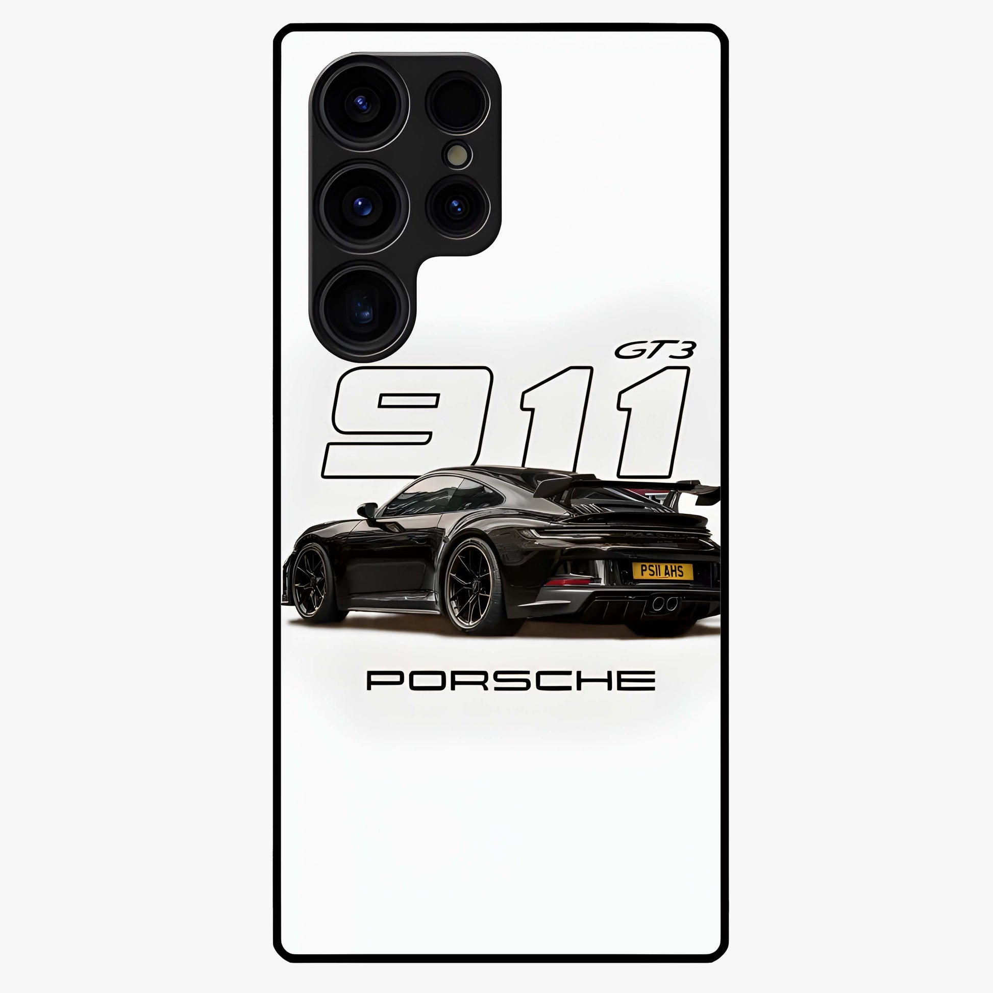 Turbo Legacy Icon Glass Case showing flat back view with iconic sports car inspired artwork and glossy glass finish.