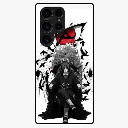 Uchiha Shadow Throne Glass Case showing flat back view with cosmic underwater themed artwork and glossy glass finish.