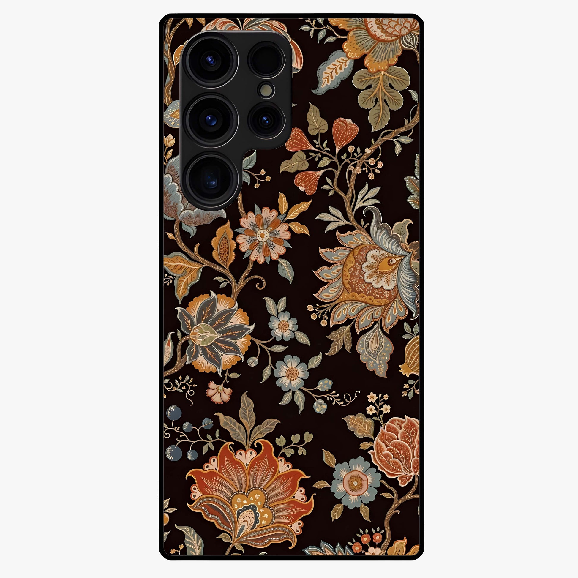 Vintage Floral Dream Glass Case showing flat back view with classic floral artwork and glossy glass finish.
