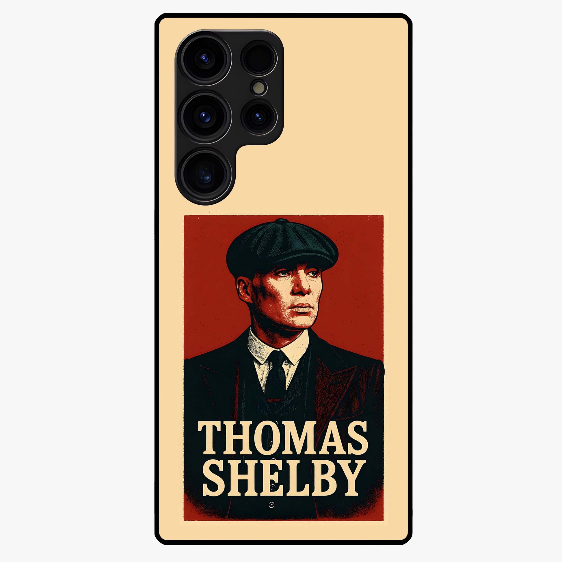 Vintage Mafia Authority Glass Case showing flat back view with bold vintage mafia inspired artwork and glossy glass finish.