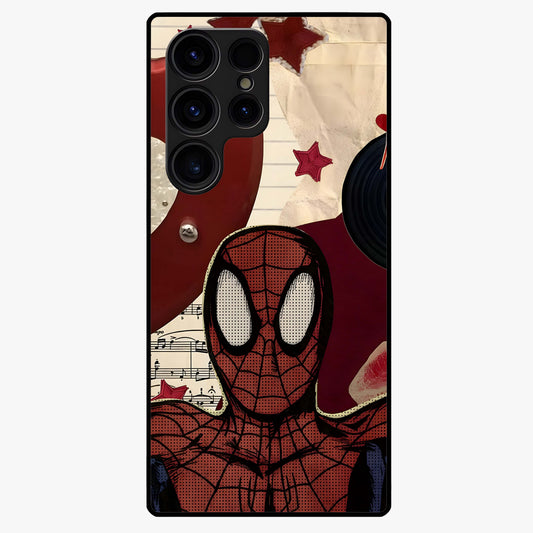 Web Warrior Vibes Glass Case showing flat back view with superhero inspired web themed artwork and glossy glass finish.