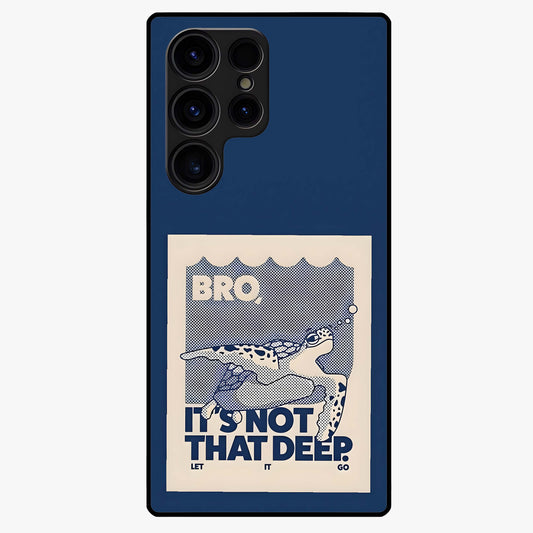 Worry Less Swim Glass Case showing flat back view with playful motivational artwork and glossy glass finish.