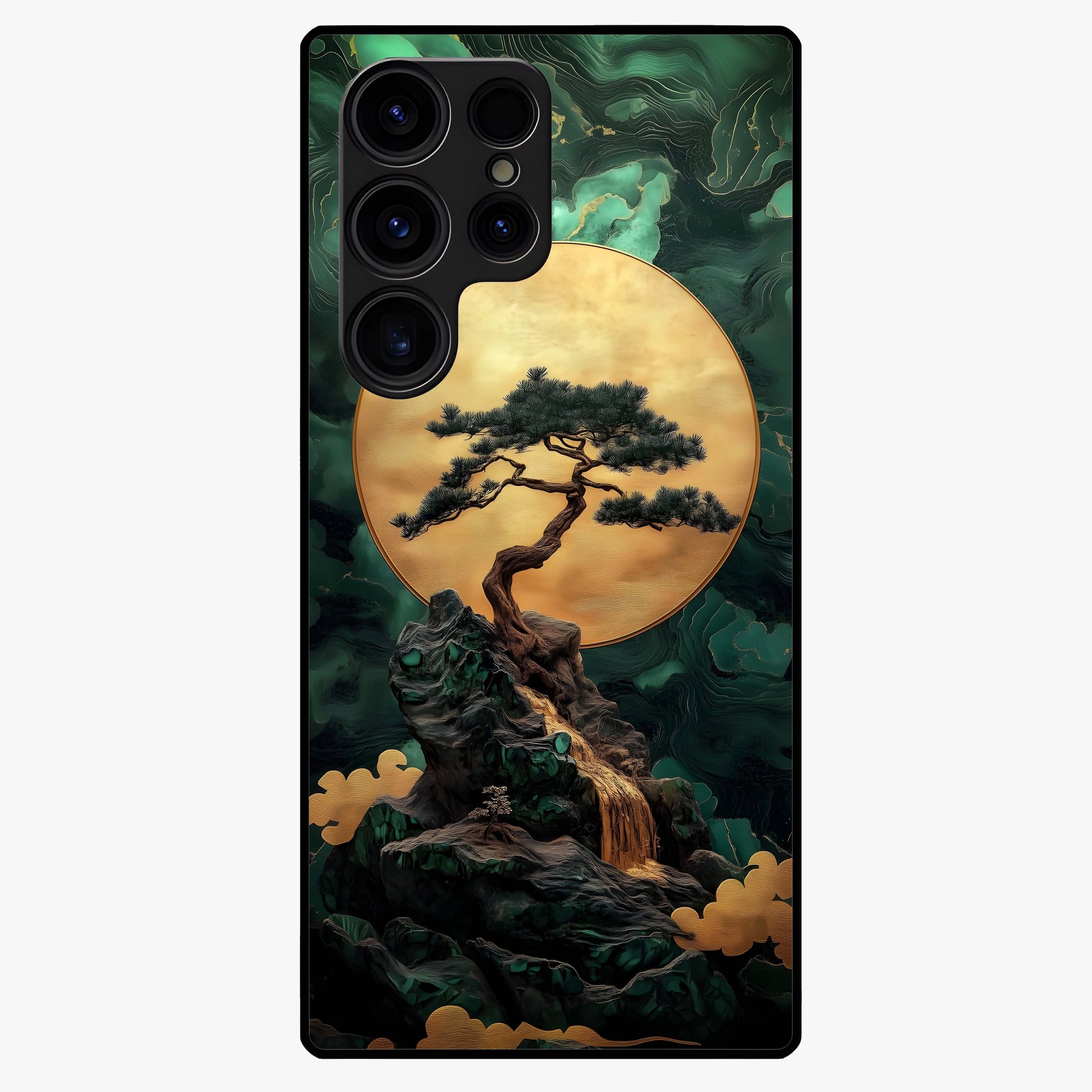 Zen Moon Rise Glass Case showing flat back view with calm moonrise artwork and glossy glass finish.