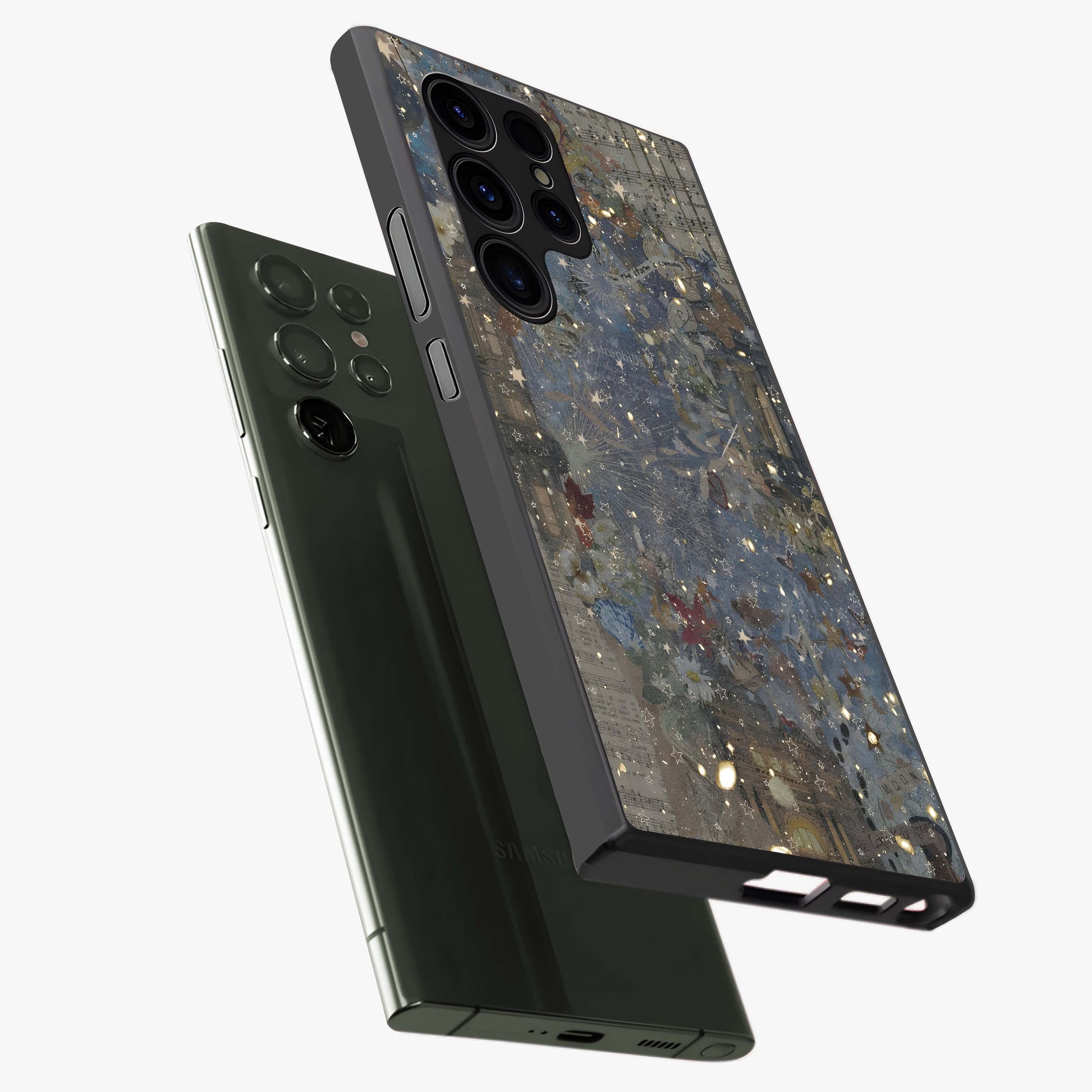 Aesthetic Astrolophia Glass Case displayed in angled mockup highlighting artistic aesthetic elements and smooth glass surface.