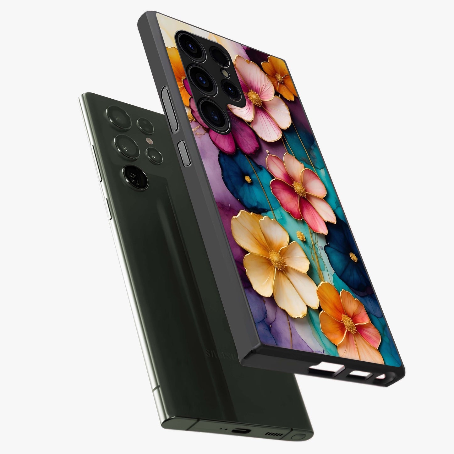 Artlyn Grace Flower Pattern Glass Case displayed in angled mockup highlighting delicate flower pattern design and smooth glass surface.