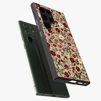 Biege Flower With Leaf Glass Case displayed in angled mockup highlighting minimal floral leaf design and elegant aesthetic.
