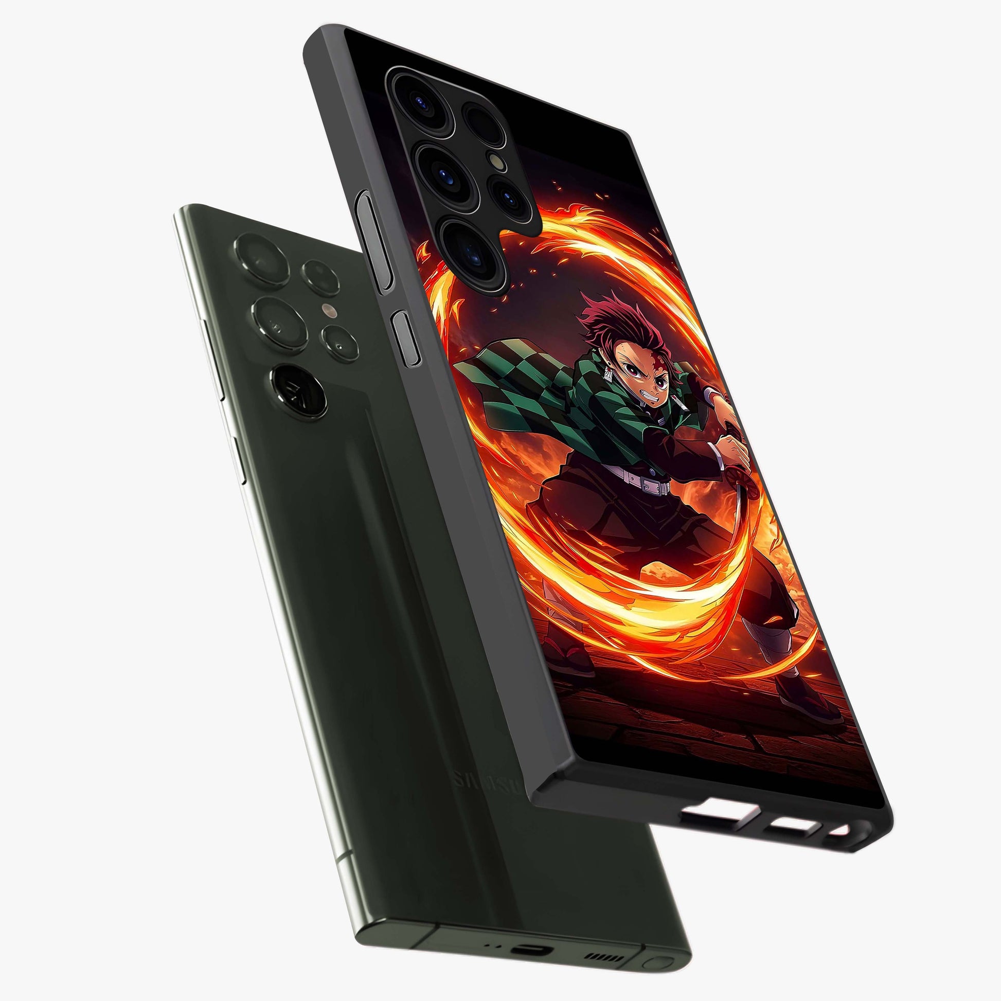 Blazing Sword Resolve Glass Case displayed in angled mockup highlighting powerful sword illustration and bold fantasy theme.