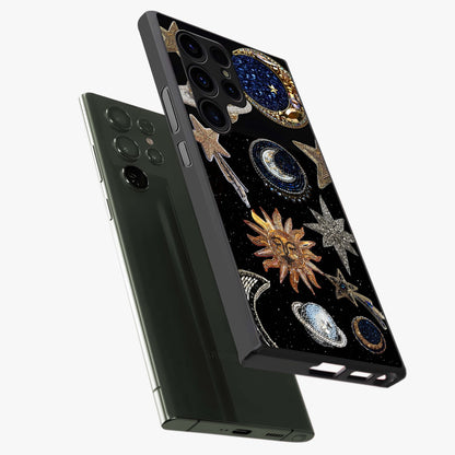 Celestial Gem Constellations Glass Case displayed in angled mockup highlighting gemstone inspired constellation design.