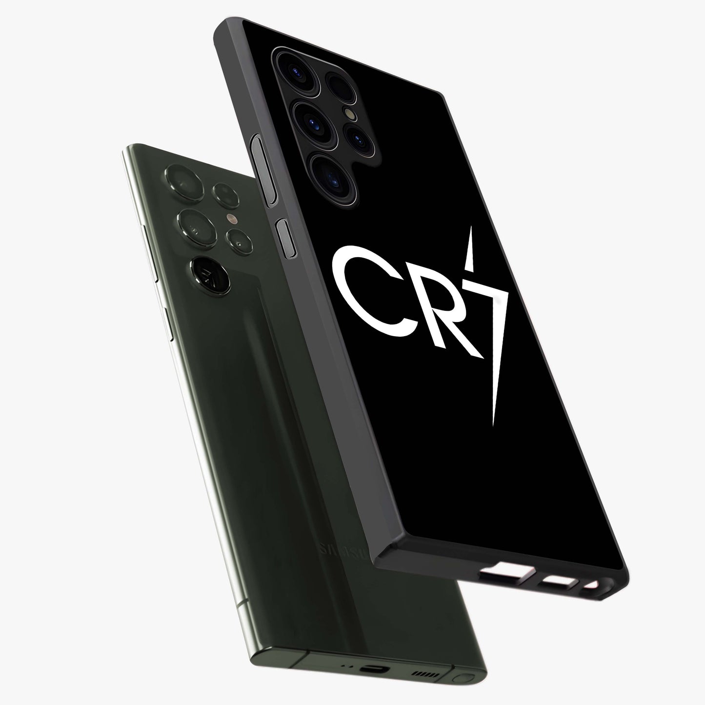 Cr7 Elite Strike Glass Case displayed in angled mockup highlighting powerful sports graphic with bold athletic theme.