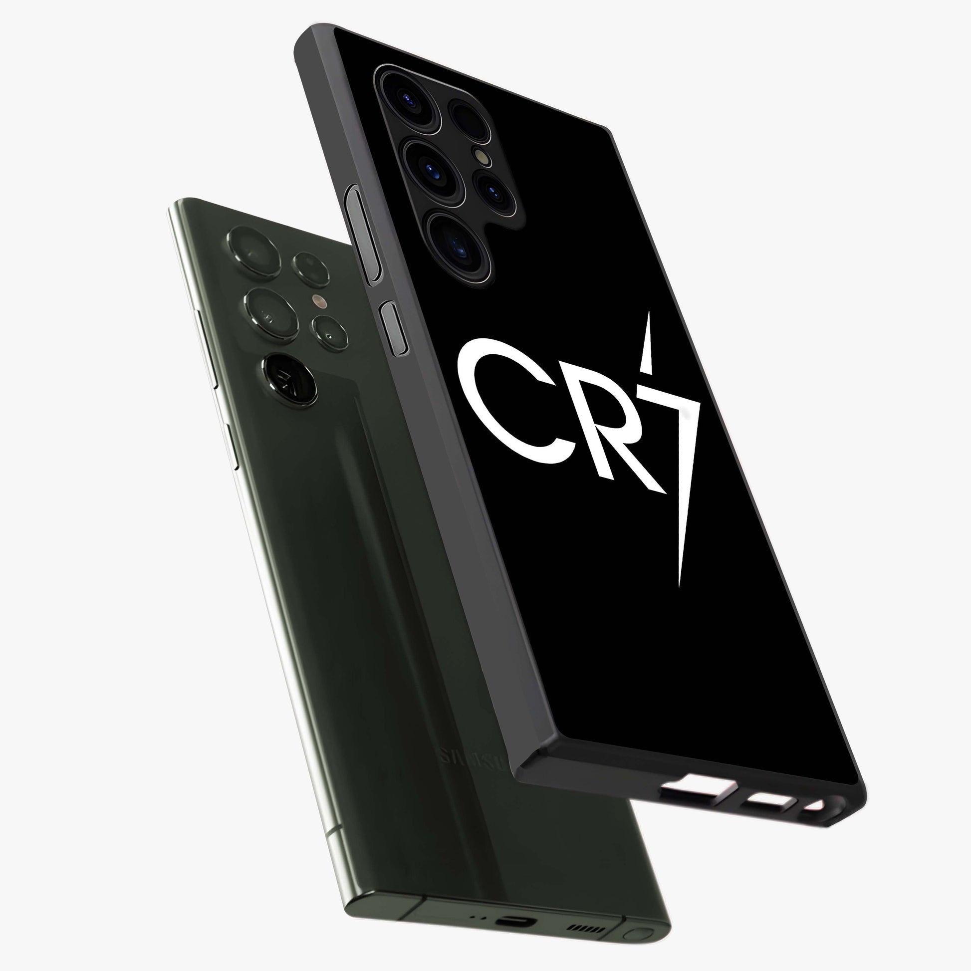 Cr7 Elite Strike Glass Case displayed in angled mockup highlighting powerful sports graphic with bold athletic theme.