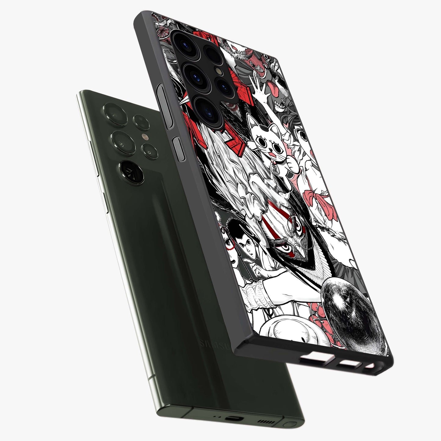 Crimson Chaos Panel Glass Case displayed in angled mockup highlighting chaotic panel style design with modern graphic theme.
