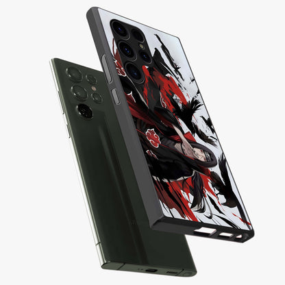 Crimson Crow Illusion Glass Case displayed in angled mockup highlighting mysterious crow graphic with dark aesthetic style.