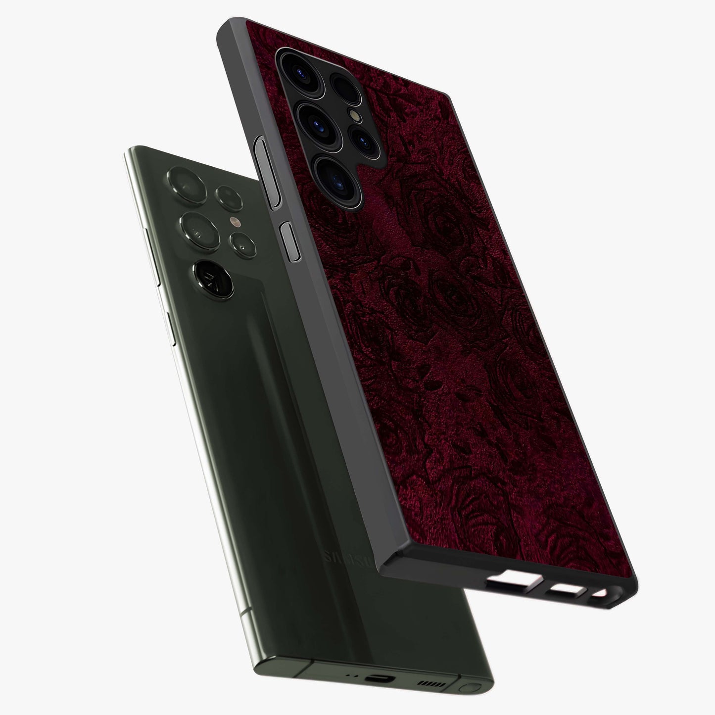 Crimson Fade Flow Glass Case displayed in angled mockup highlighting smooth gradient design with modern aesthetic style.