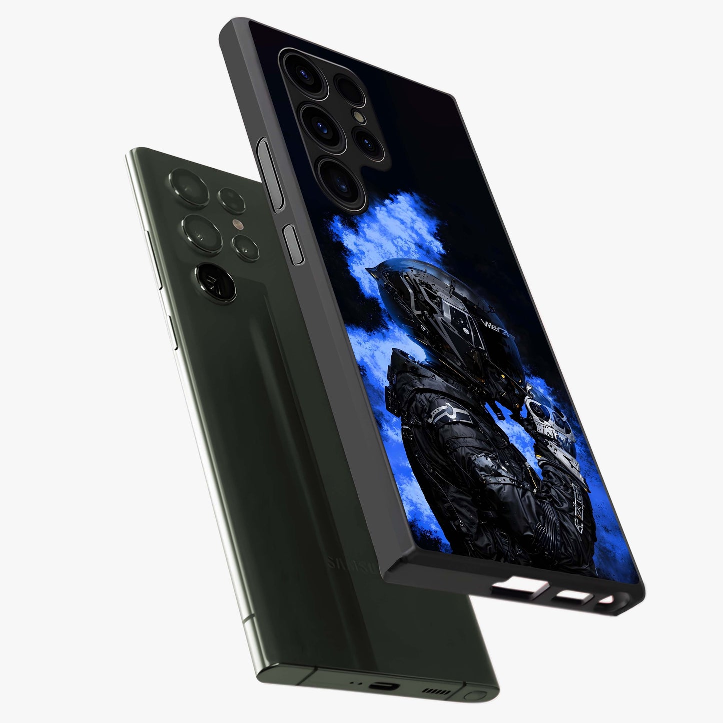 Cyber Sentinel Protocol Glass Case displayed in angled mockup highlighting digital cyber design with sci-fi aesthetic style.