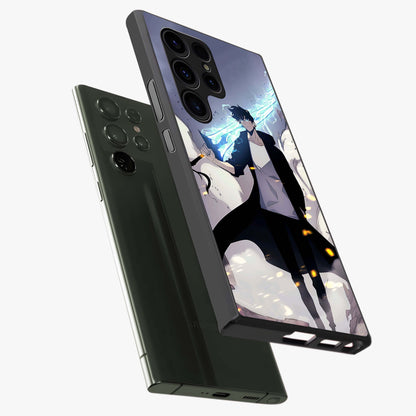 Dark Lightning Anime Warrior Glass Case displayed in angled mockup highlighting powerful lightning themed anime illustration.