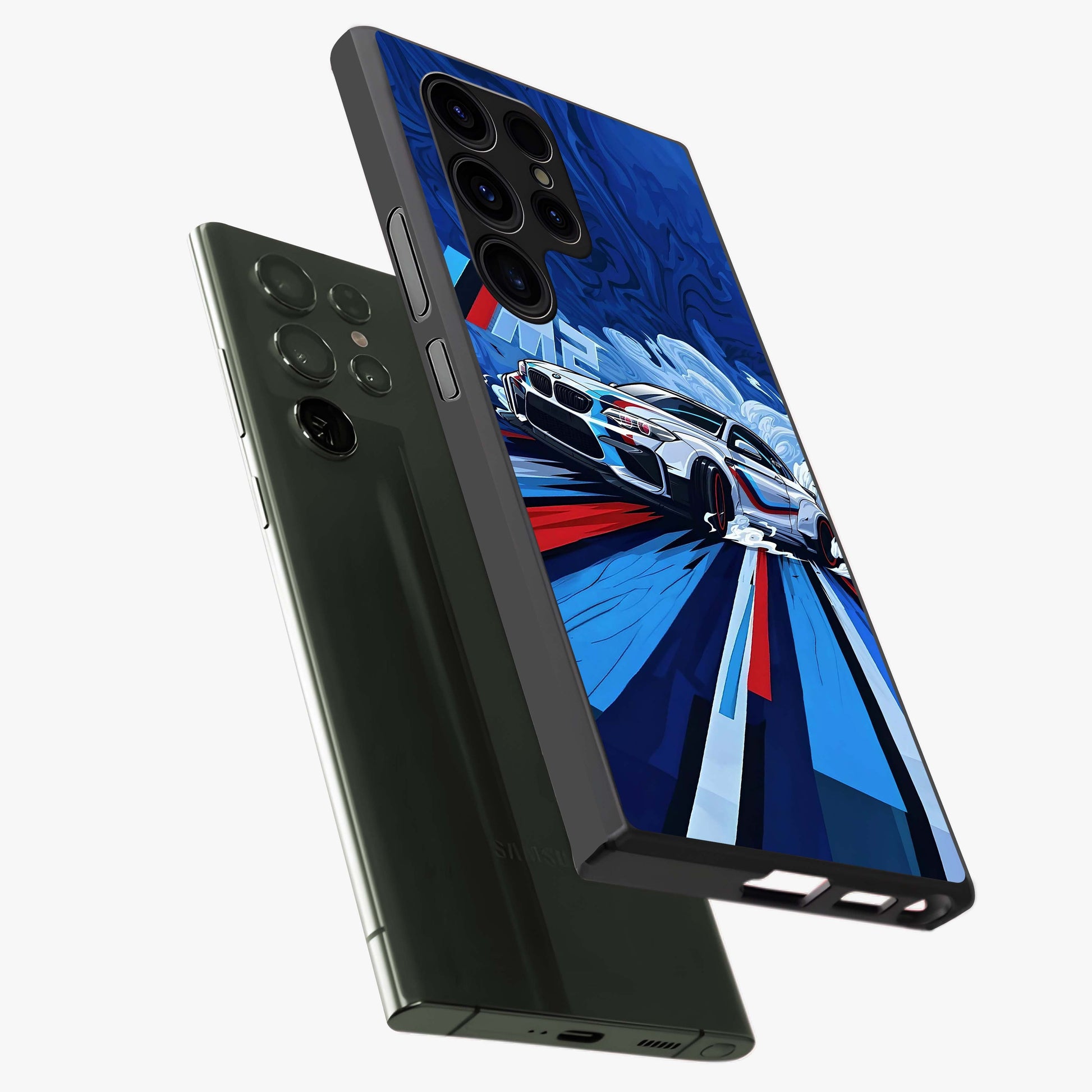 Drift Power Rush Glass Case displayed in angled mockup highlighting powerful drift car design with sporty aesthetic style.