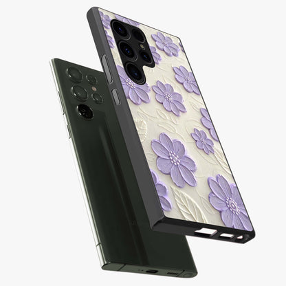 Floral Wall Art With Purple Flowers Glass Case displayed in angled mockup highlighting vibrant purple floral illustration with artistic aesthetic.