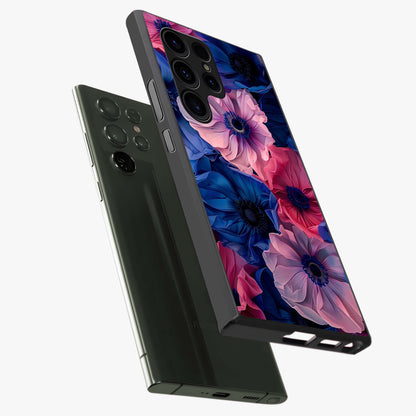 Flower Paper Art Pattern Glass Case displayed in angled mockup highlighting layered paper flower design with artistic aesthetic.