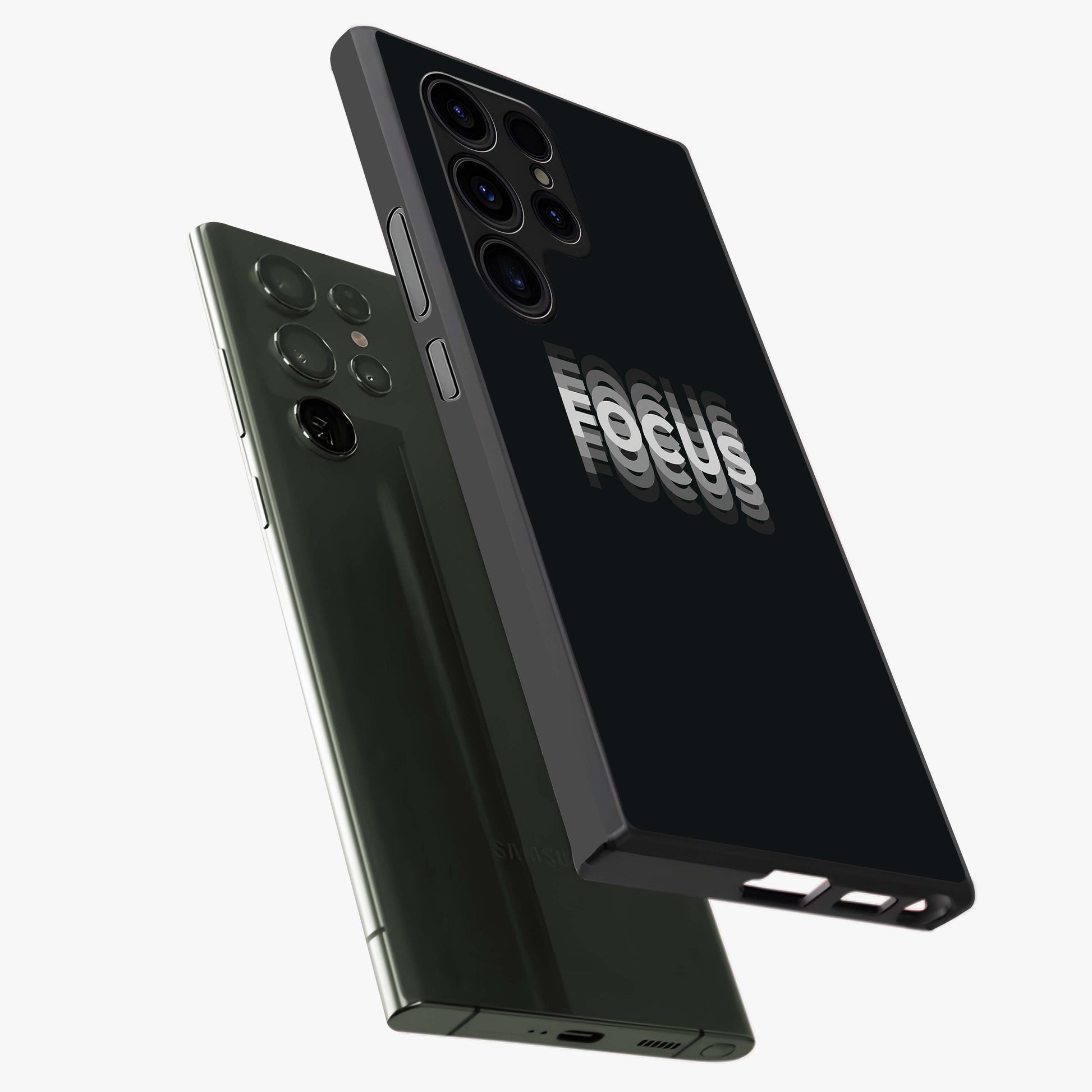 Focused Blade Discipline Glass Case displayed in angled mockup highlighting clean minimal text artwork with modern aesthetic style.