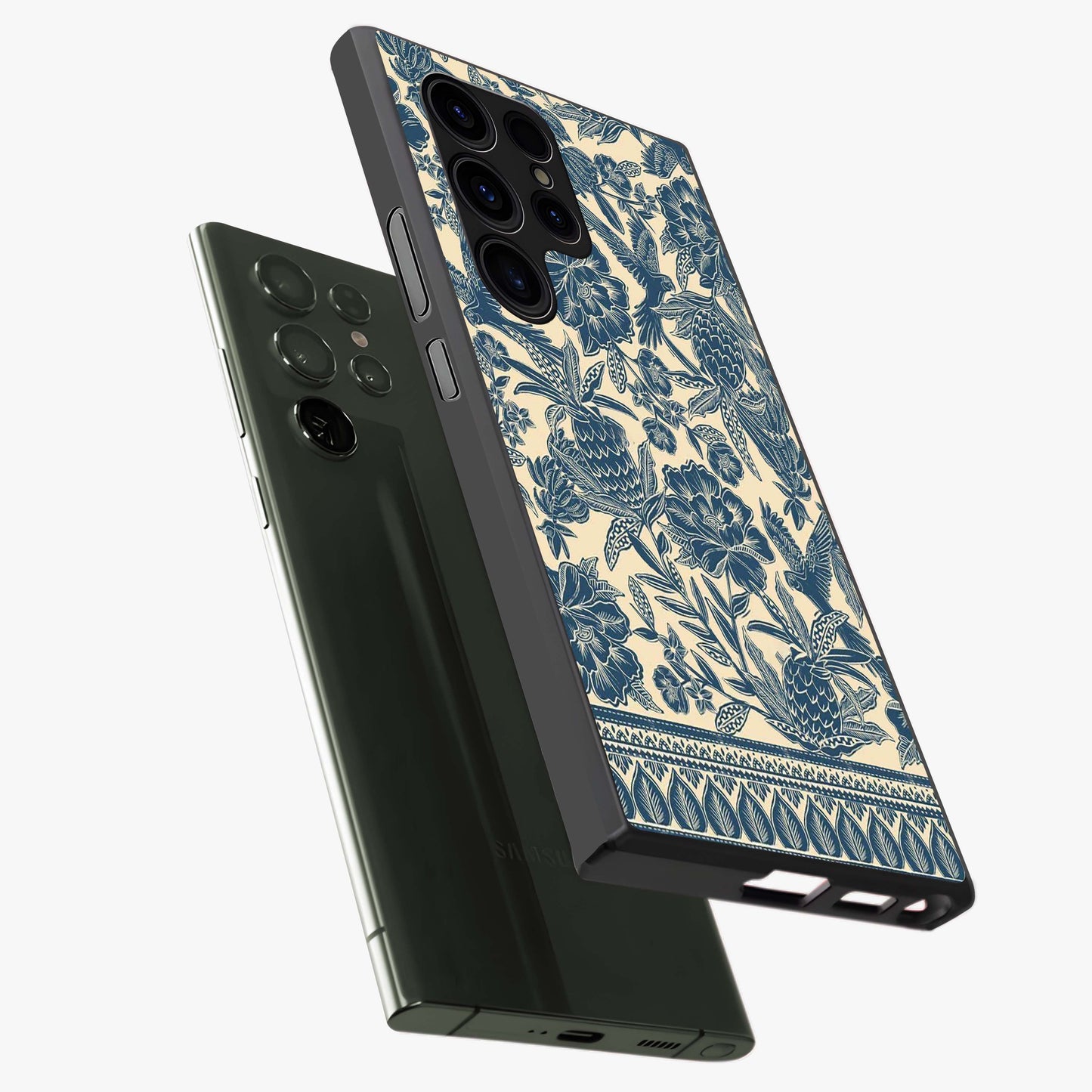 Heirloom Wild Bloom Glass Case displayed in angled mockup highlighting botanical bloom design with classic aesthetic style.