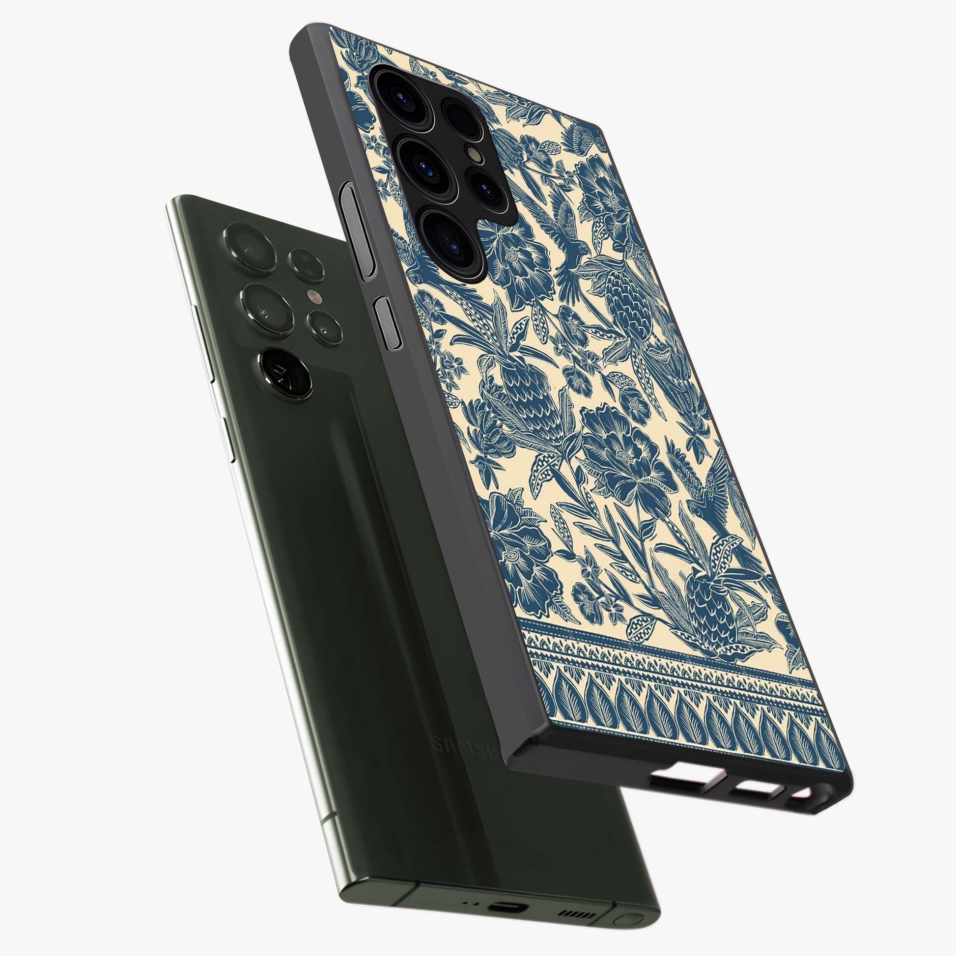 Heirloom Wild Bloom Glass Case displayed in angled mockup highlighting botanical bloom design with classic aesthetic style.
