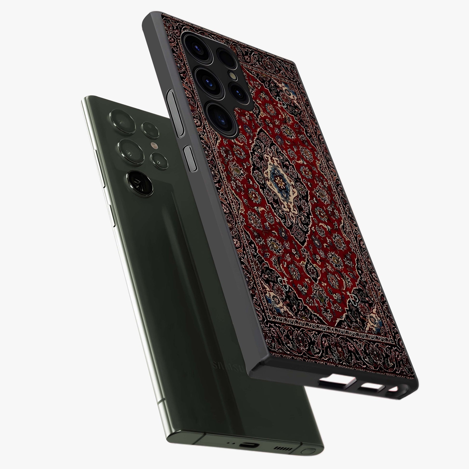 Heritage Carpet Royale Glass Case displayed in angled mockup highlighting intricate royal carpet design with heritage aesthetic.