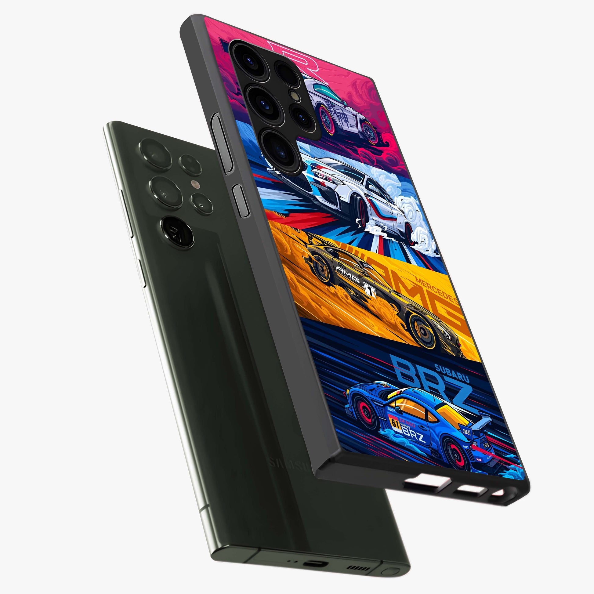JDM Sports Car Glass Case displayed in angled mockup highlighting sleek Japanese racing car design with automotive aesthetic.