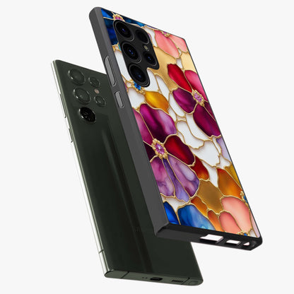 Marble Flower Pattern Glass Case displayed in angled mockup highlighting elegant marble floral design with modern aesthetic.