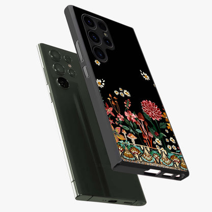 Midnight Bloom Pattern Glass Case displayed in angled mockup highlighting elegant flower design with midnight aesthetic style.