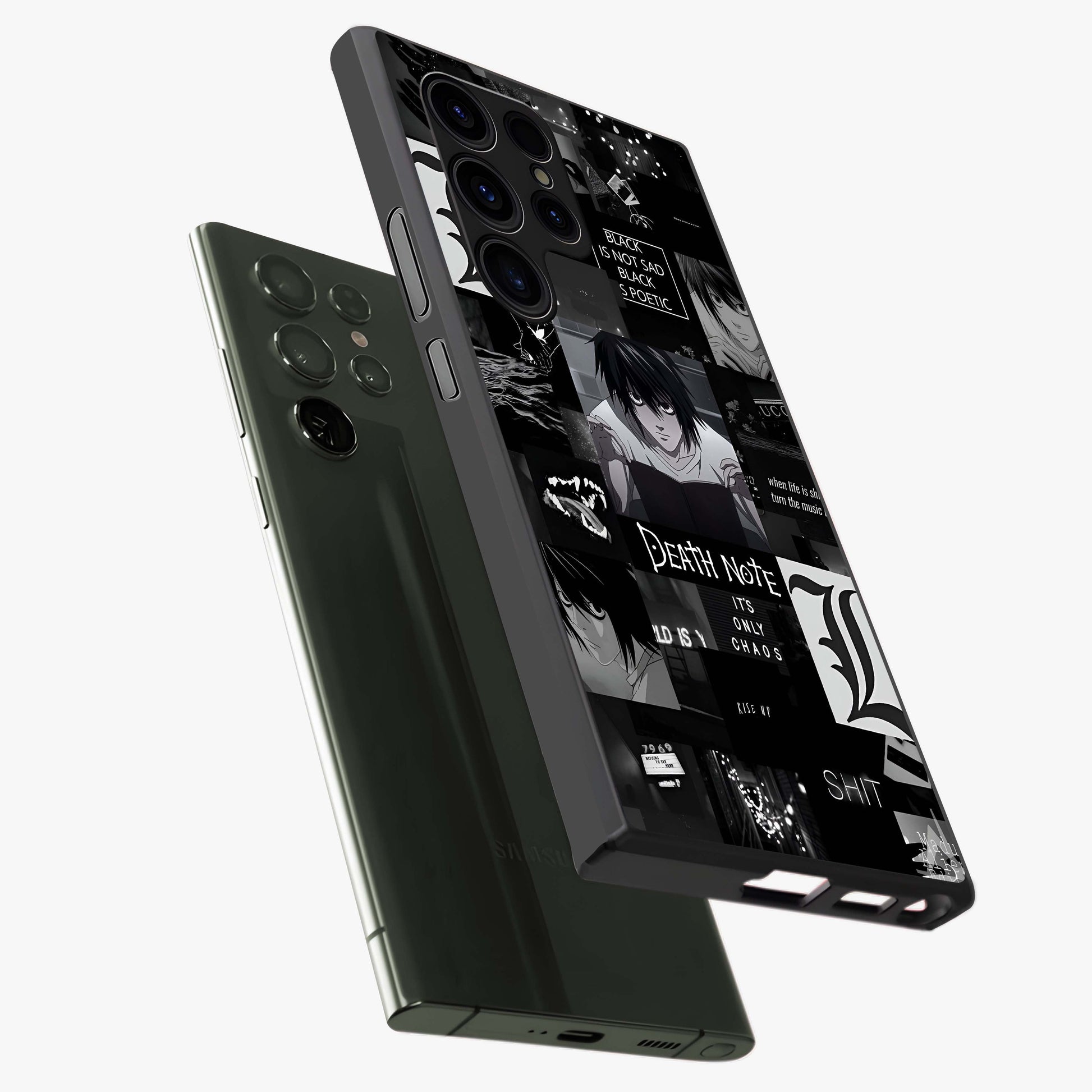 Midnight Chaos Mind Glass Case displayed in angled mockup highlighting chaotic artistic design with dramatic midnight aesthetic.