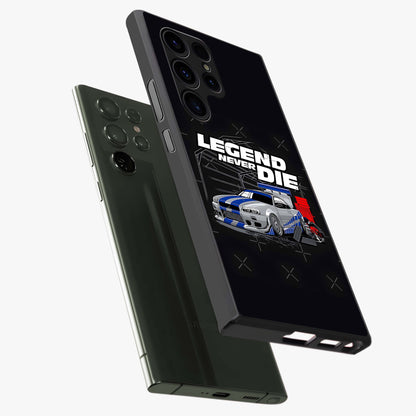 Midnight Racing Legacy Glass Case displayed in angled mockup highlighting dynamic automotive design with bold midnight aesthetic.