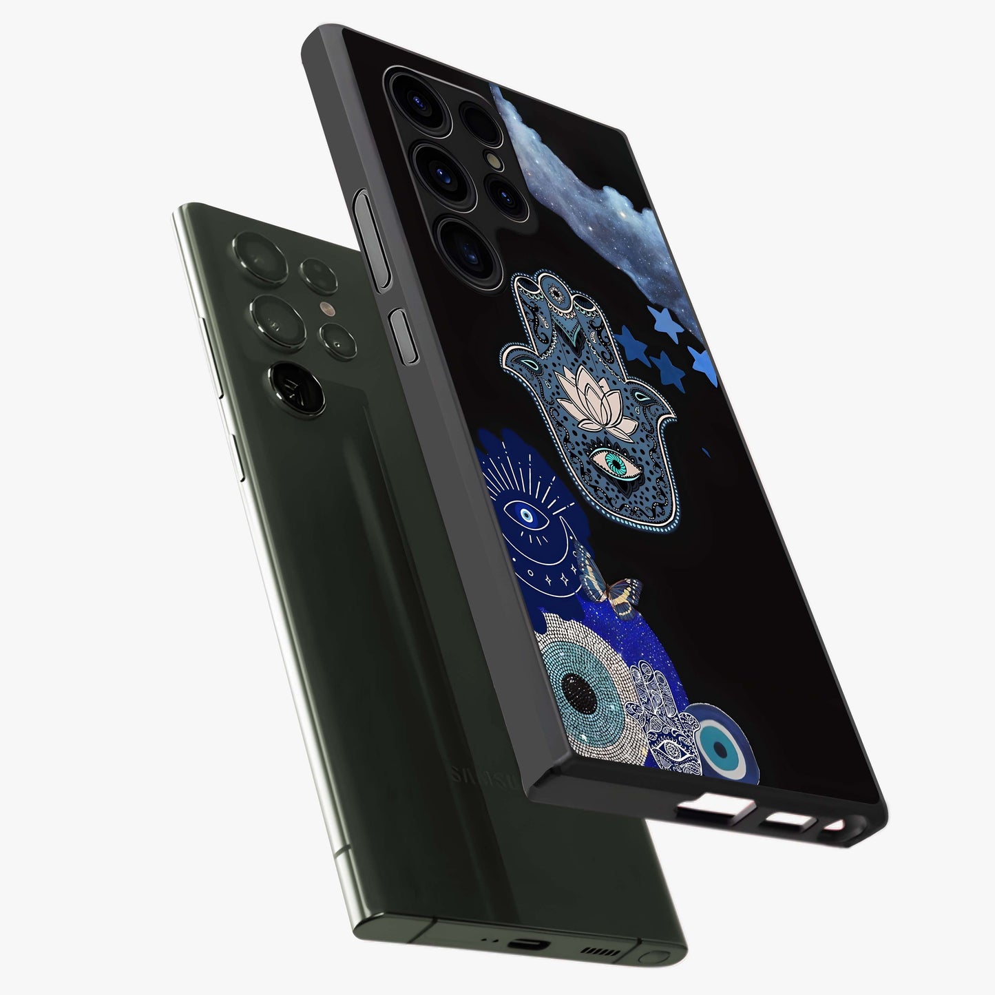 Mystic Hand Aura Glass Case displayed in angled mockup highlighting magical aura design with spiritual aesthetic style.