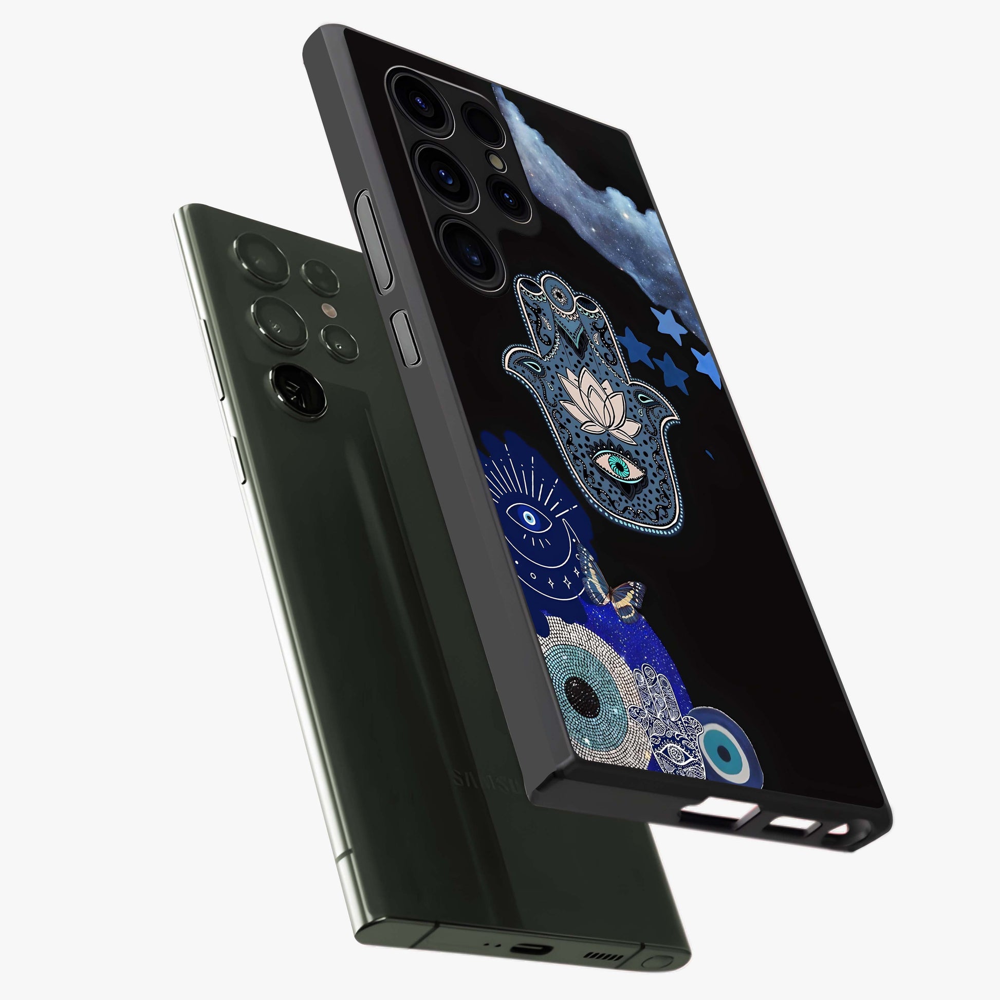 Mystic Hand Aura Glass Case displayed in angled mockup highlighting magical aura design with spiritual aesthetic style.