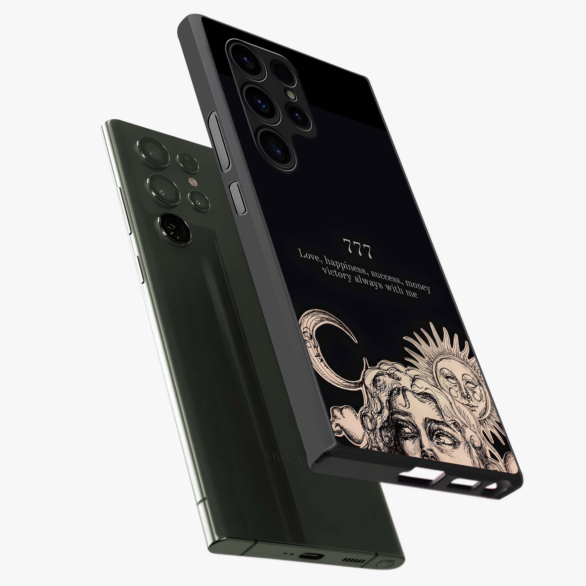 Mystic Victory Aura Glass Case displayed in angled mockup highlighting energetic aura design with bold mystical aesthetic.
