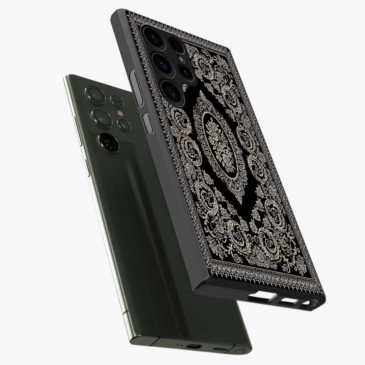 Noir Bloom Elegance Glass Case displayed in angled mockup highlighting refined flower design with stylish noir aesthetic.