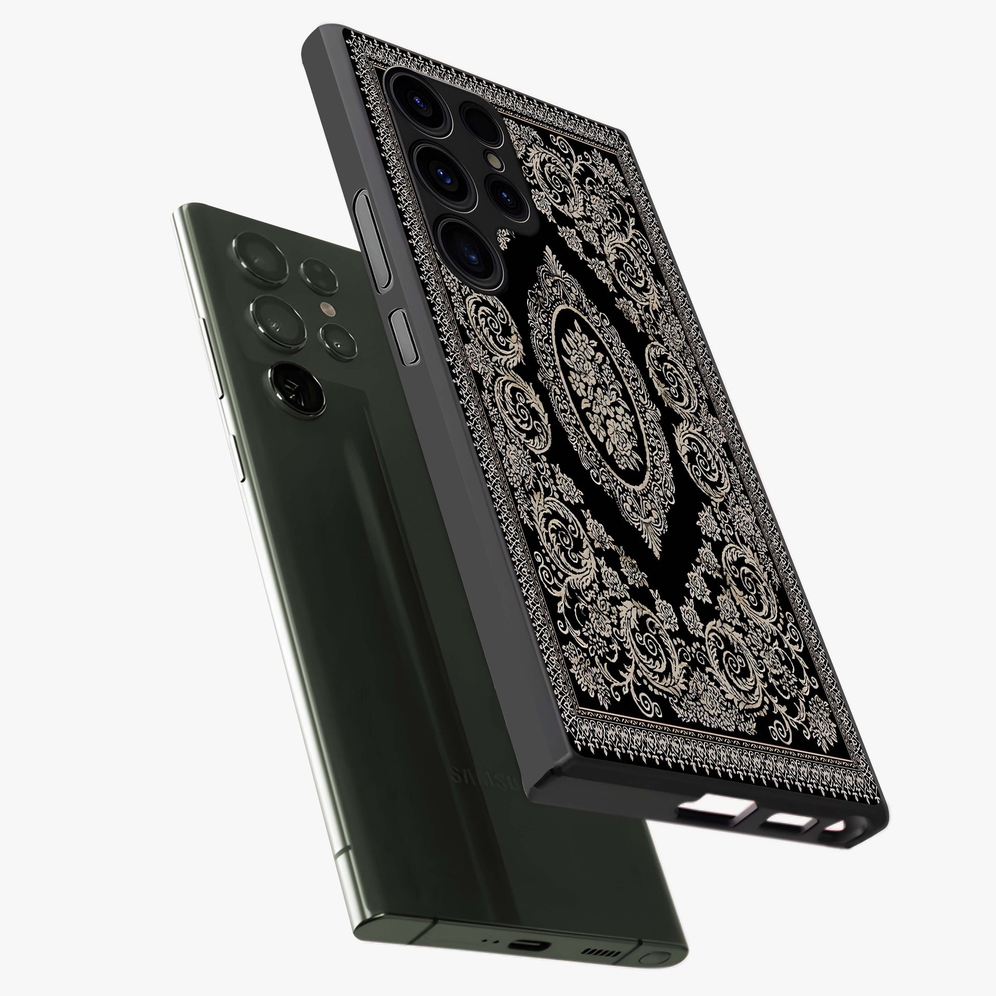 Noir Bloom Elegance Glass Case displayed in angled mockup highlighting refined flower design with stylish noir aesthetic.