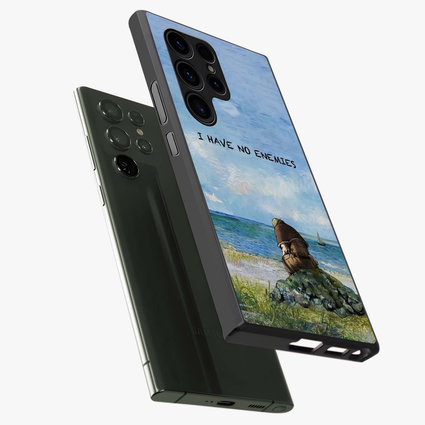 Peace Beyond War Glass Case displayed in angled mockup highlighting meaningful message design with artistic aesthetic style.