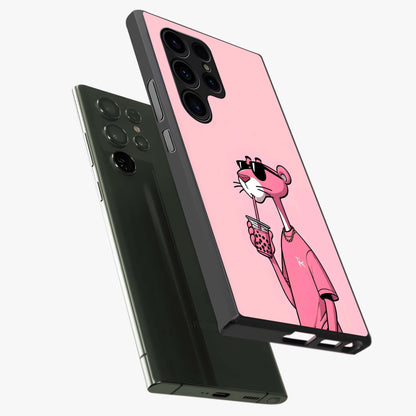 Pink Panther Glass Case displayed in angled mockup highlighting playful cartoon character design with vibrant pink aesthetic.