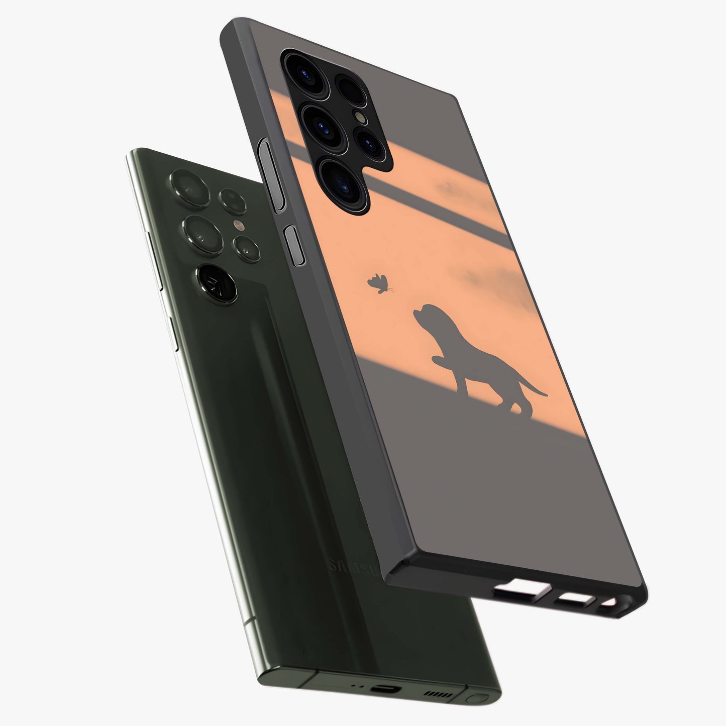 Puppy Shadow Art Glass Case displayed in angled mockup highlighting playful dog illustration with artistic shadow aesthetic.