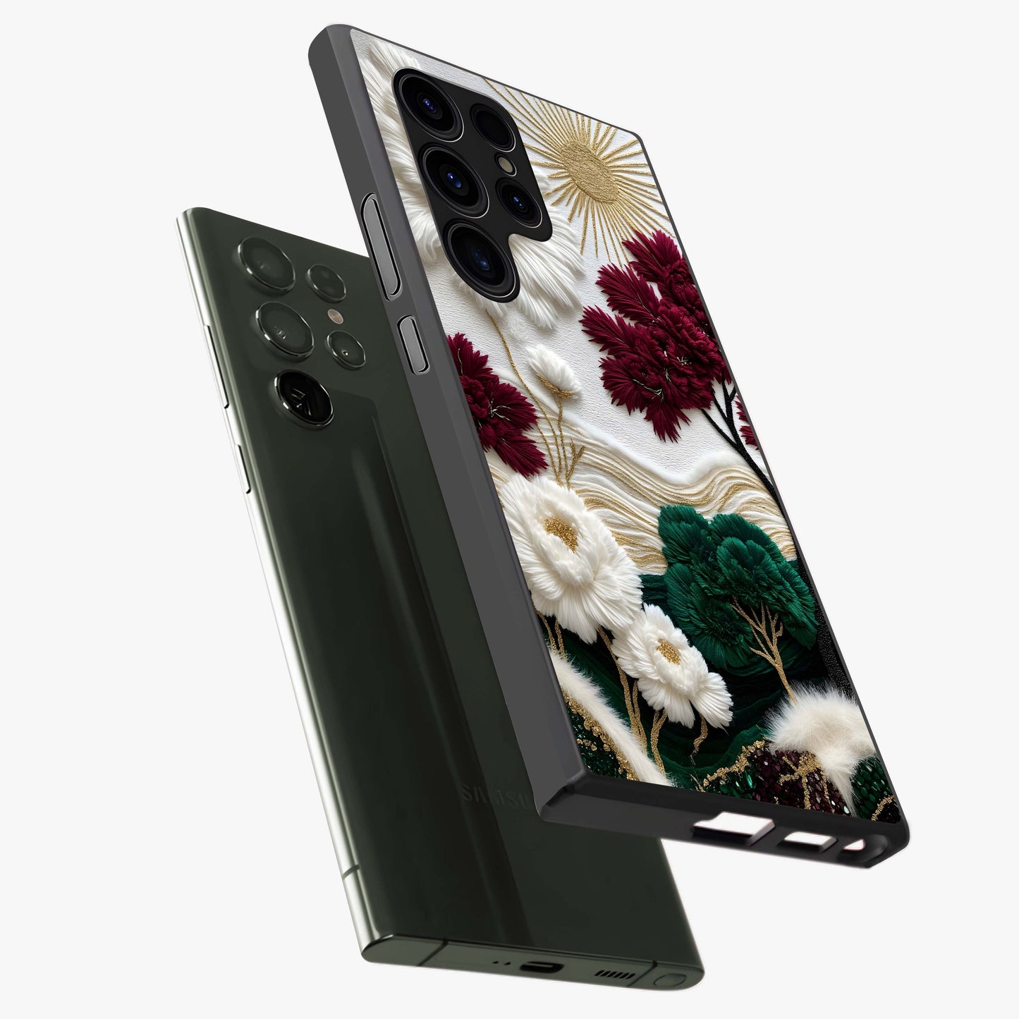 Radiant Bloom Elegance Glass Case displayed in angled mockup highlighting graceful floral design with radiant aesthetic style.