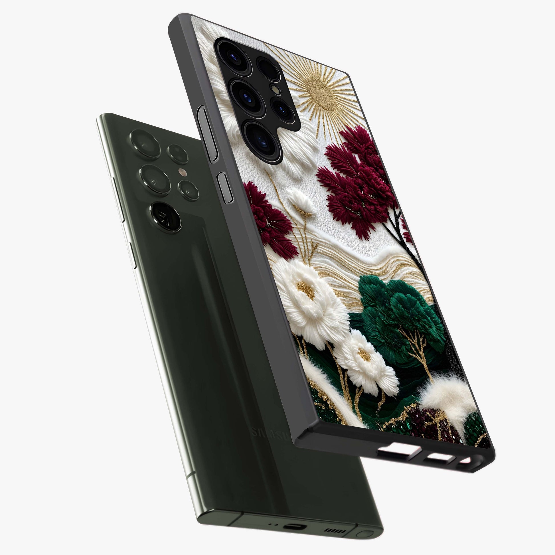 Radiant Bloom Elegance Glass Case displayed in angled mockup highlighting graceful floral design with radiant aesthetic style.