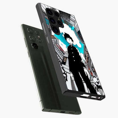 Silent Psychic Awakening Glass Case displayed in angled mockup highlighting spiritual awakening design with cosmic aesthetic.