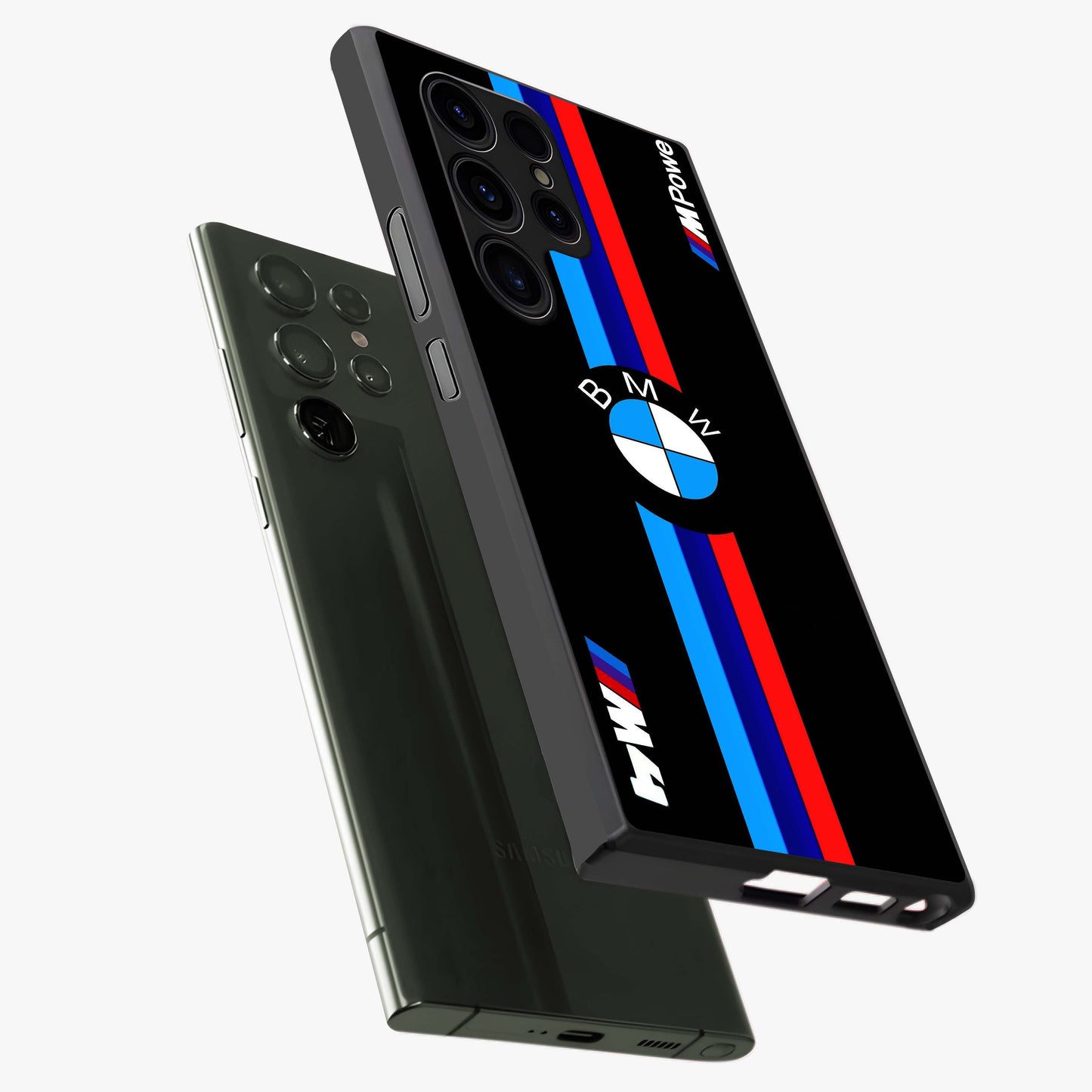 Turbo BMW Beast Glass Case displayed in angled mockup highlighting sleek racing car design with bold automotive aesthetic.