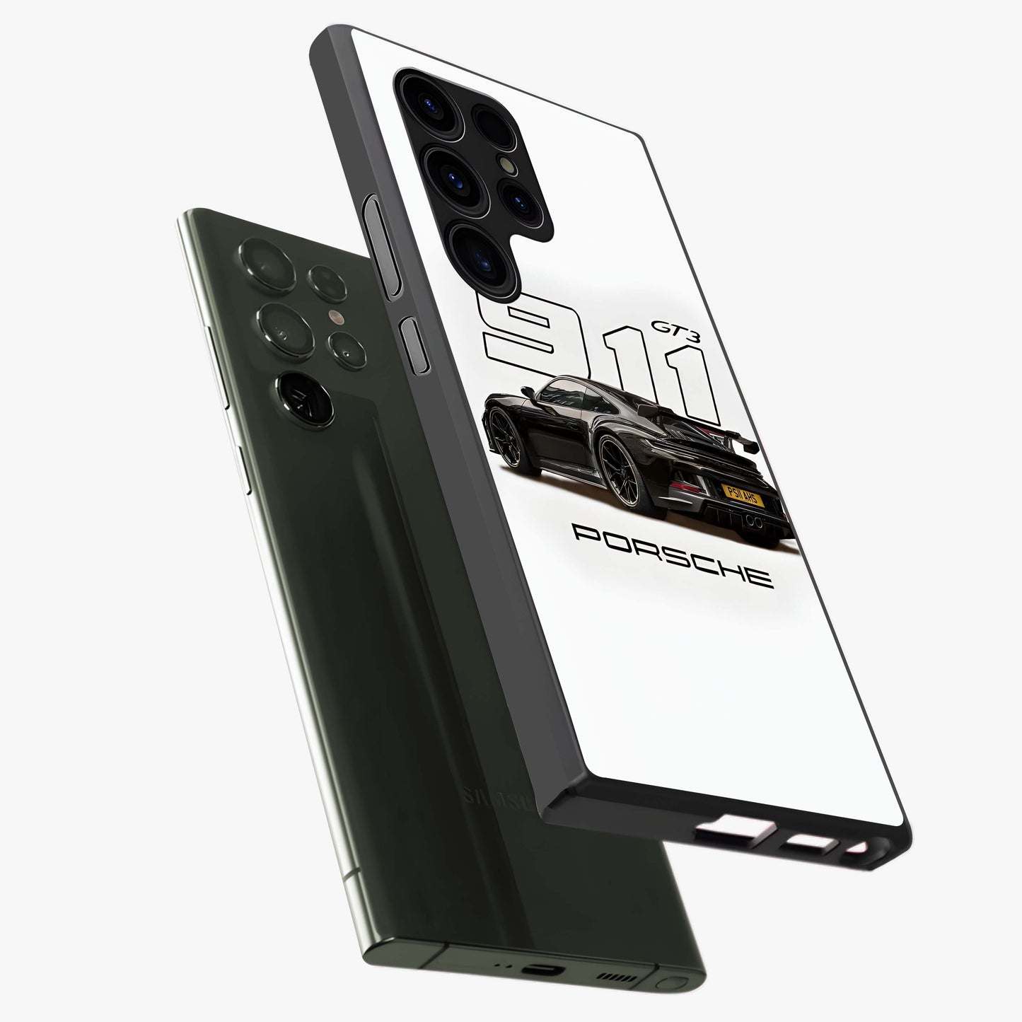 Turbo Legacy Icon Glass Case displayed in angled mockup highlighting dynamic automotive design with performance aesthetic.