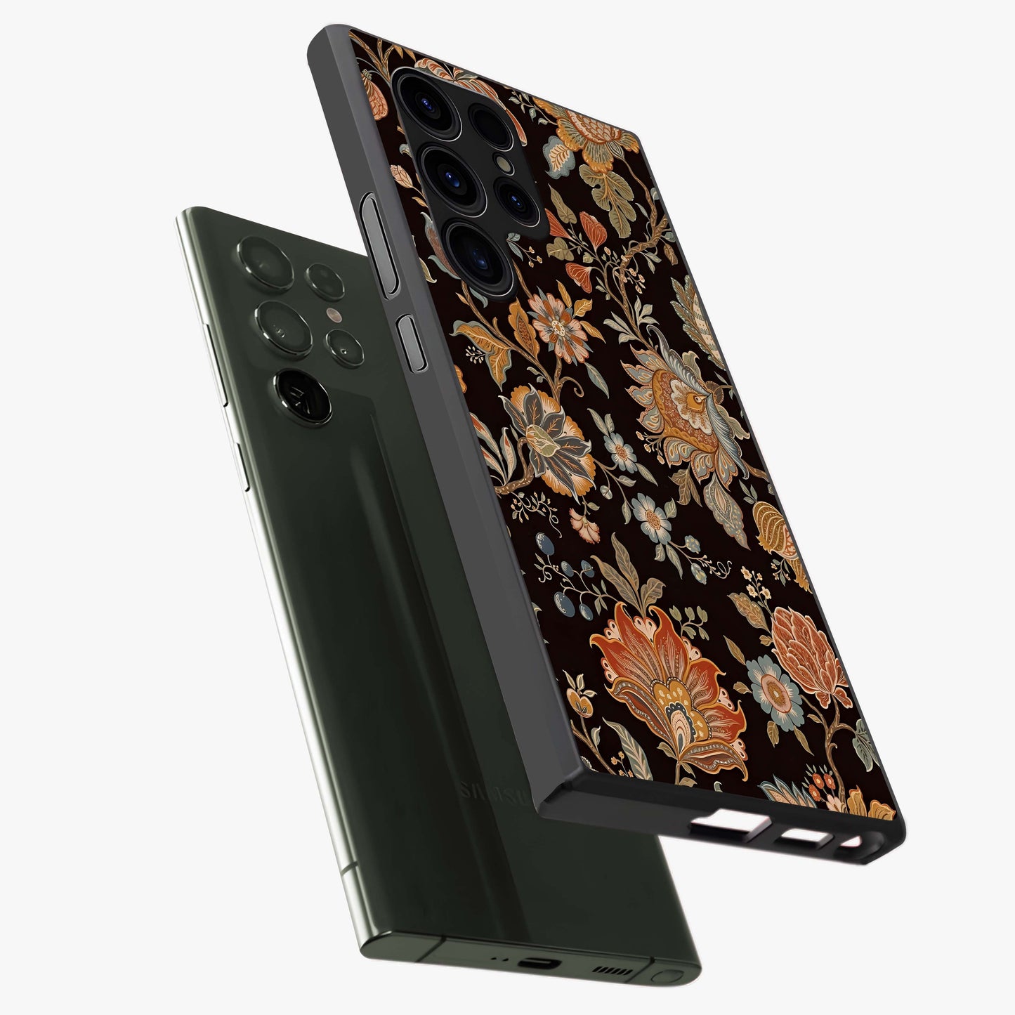 Vintage Floral Dream Glass Case displayed in angled mockup highlighting elegant vintage flower design with soft aesthetic style.