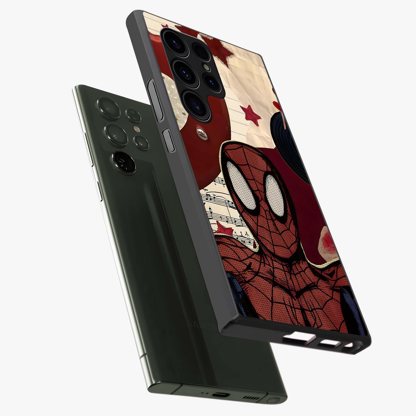 Web Warrior Vibes Glass Case displayed in angled mockup highlighting dynamic web design with comic style aesthetic.