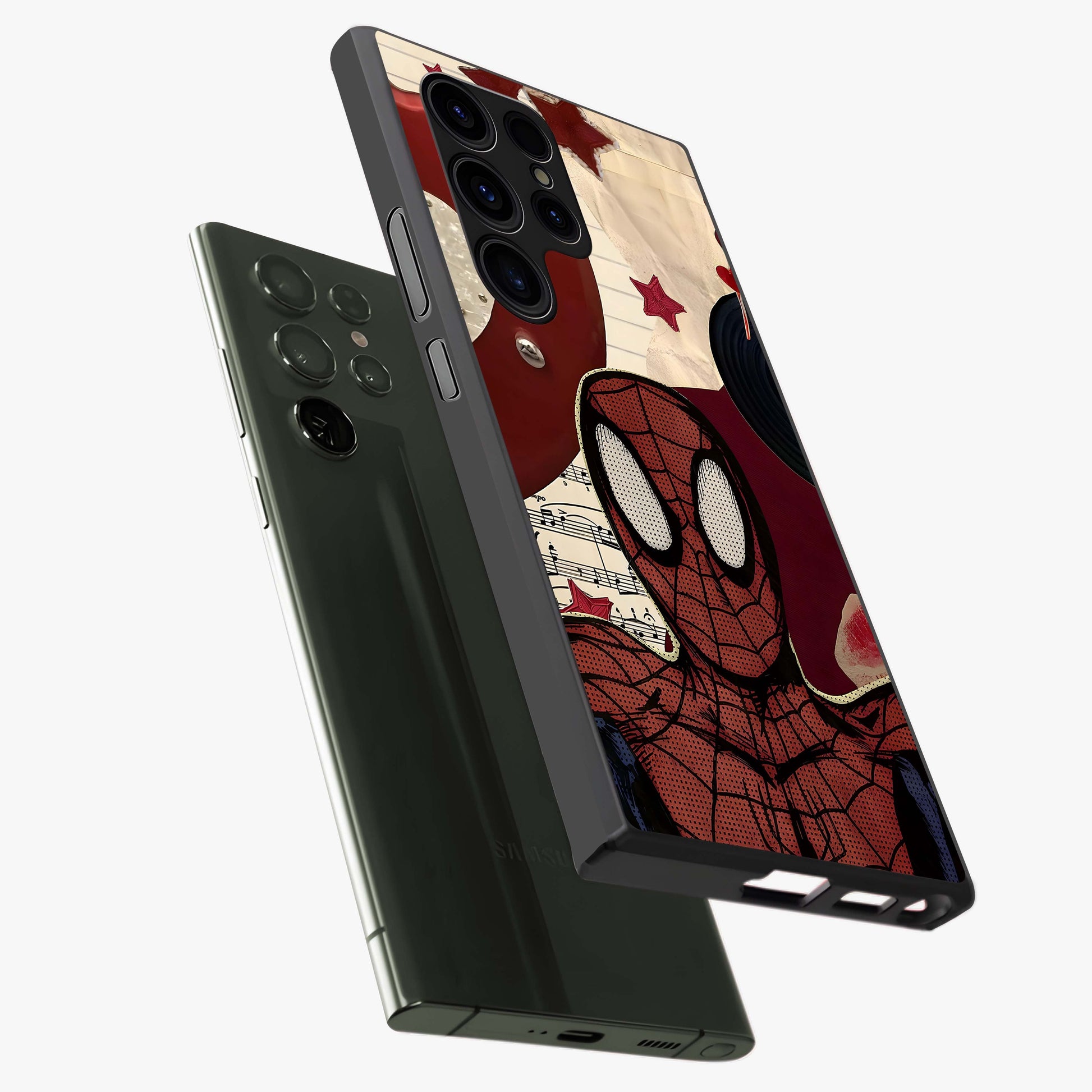 Web Warrior Vibes Glass Case displayed in angled mockup highlighting dynamic web design with comic style aesthetic.