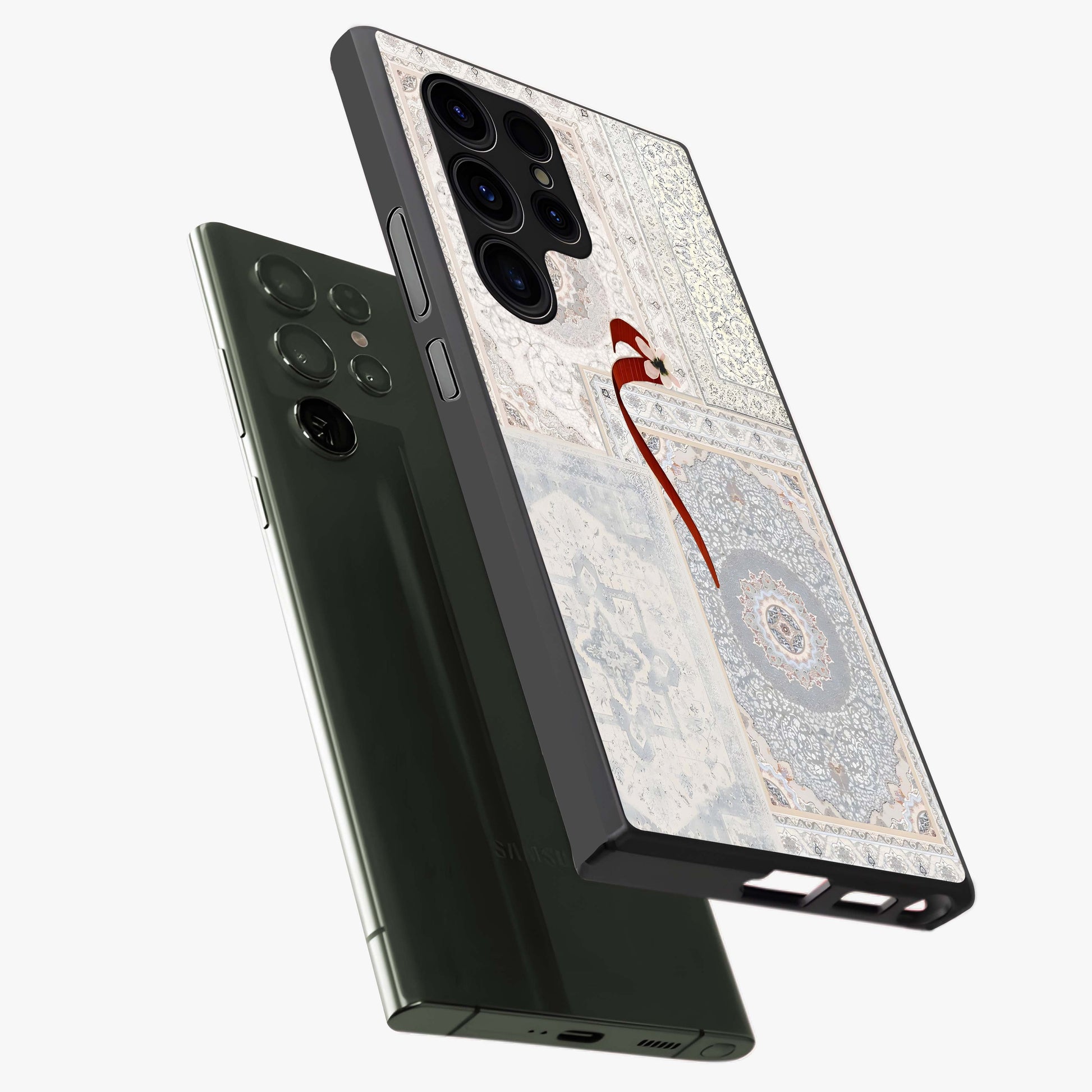 White Aesthetic Bow Glass Case displayed in angled mockup highlighting clean bow design with soft aesthetic style.